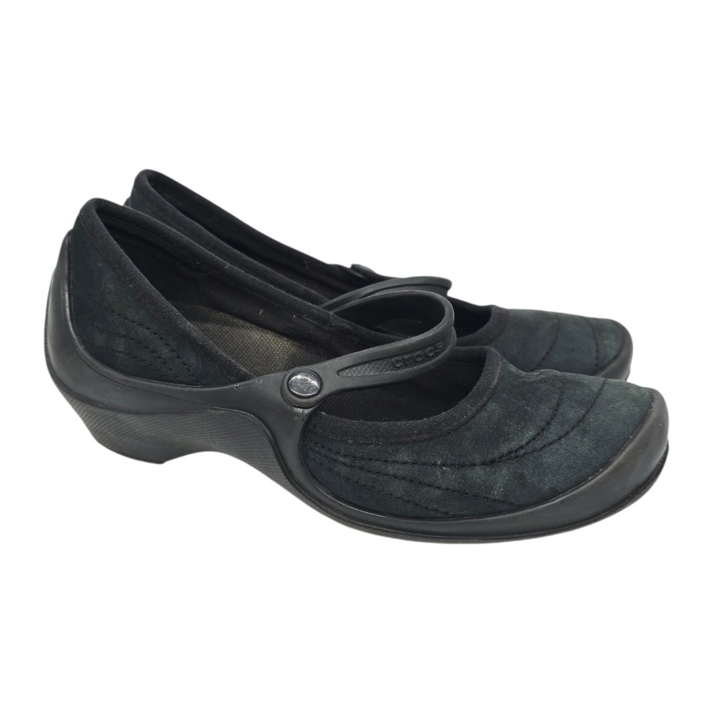 Crocs Mary Jane Shoes Womens 8 Wrapped Black Suede Slip On Flats